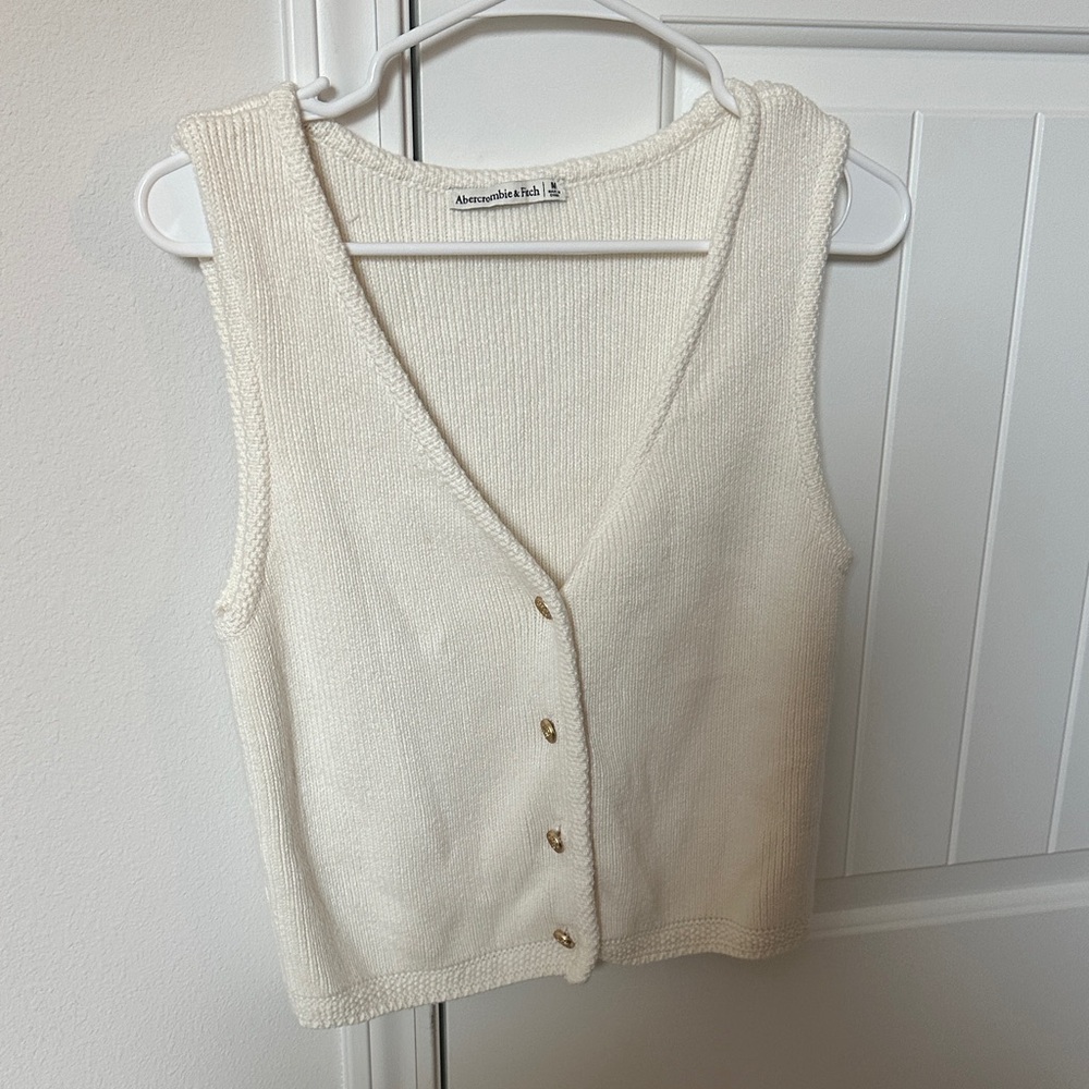 Cream Knit Button-Up Vest